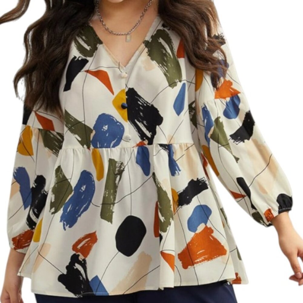 BloomChic Brush Print Button Detail Elastic Cuffs… - image 2